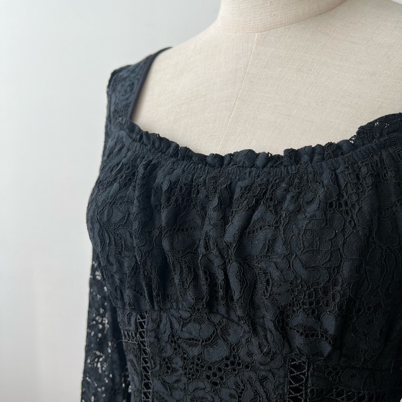 AQUA Black Lace Milkmaid Long Sleeve Short Dress Womens XS - Picture 2 of 5